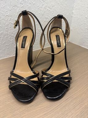 Dolce & Gabbana Black and Gold Leather Wedges